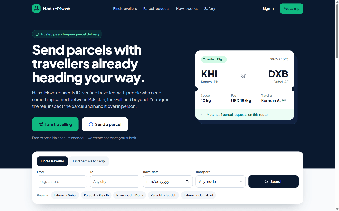 HashMove P2P Marketplace Hero & Live Route Search